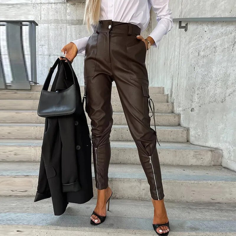 Trendy Women's Leather Pants - Sophie-Brown-S-State of Style