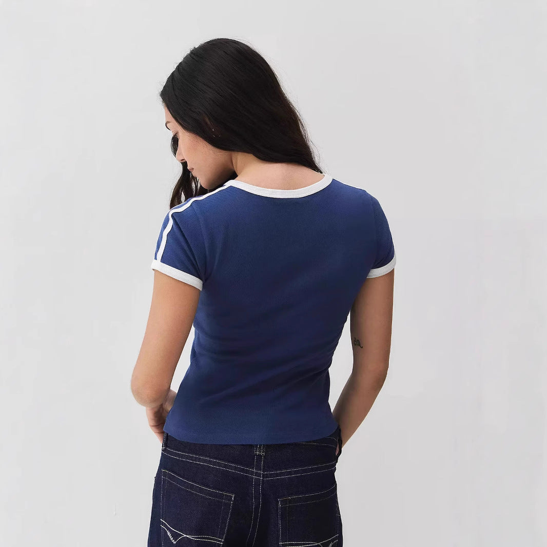 Trendy women's T-shirt with lace detail & contrast sleeves – Yelina-L-State of Style