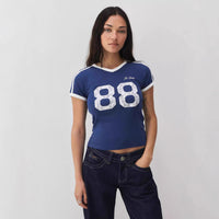 Trendy women's T-shirt with lace detail & contrast sleeves – Yelina-L-State of Style