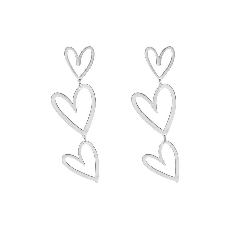 Triple Heart Pendant Earrings-925 Silver-State of Style