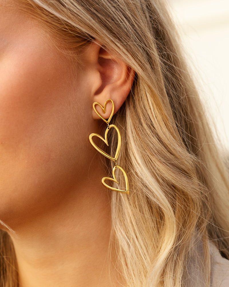 Triple Heart Pendant Earrings-Gold-plated-State of Style