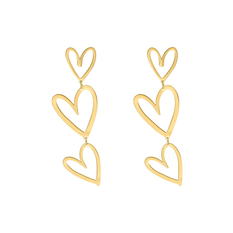 Triple Heart Pendant Earrings-Gold-plated-State of Style