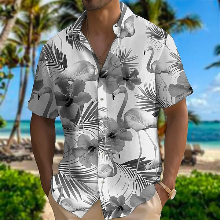 Tropical Crane Hawaiian Shirt in Plus Size-Grey 2-2XL-State of Style