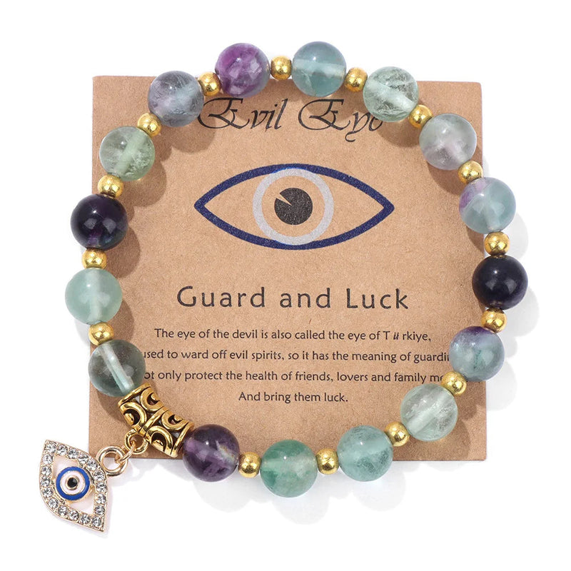 Turkish Evil Eye Pendant Bracelet | Protection Beads Jewellery-17 CM (Sold out!)-Fluorite-State of Style