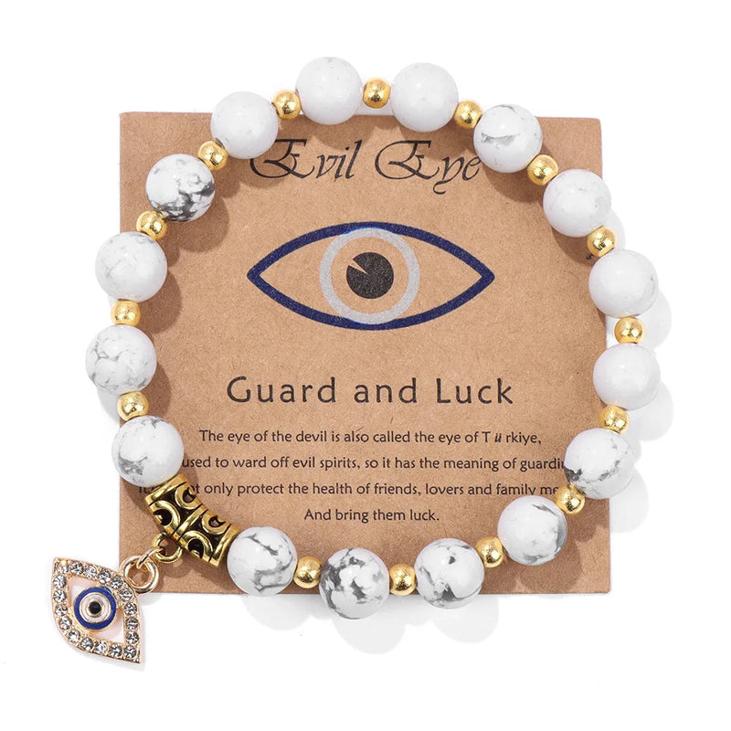 Turkish Evil Eye Pendant Bracelet | Protection Beads Jewellery-17 CM (Sold out!)-Howlite-State of Style