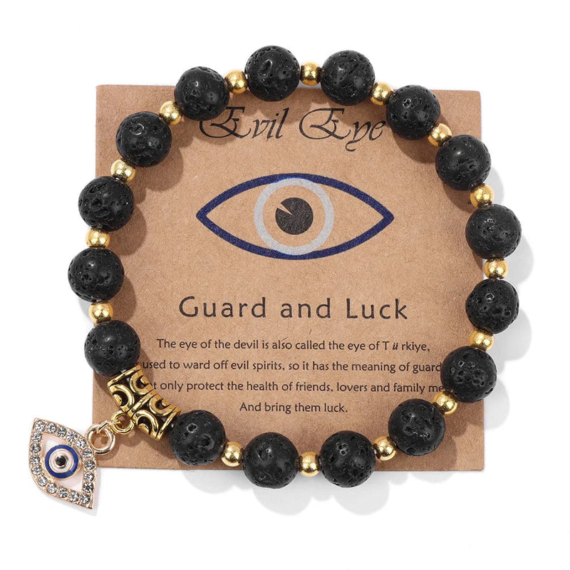 Turkish Evil Eye Pendant Bracelet | Protection Beads Jewellery-17 CM (Sold out!)-Lava Stone-State of Style