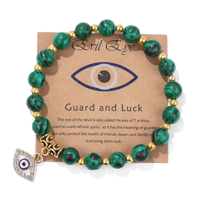 Turkish Evil Eye Pendant Bracelet | Protection Beads Jewellery-17 CM (Sold out!)-Malachite-State of Style
