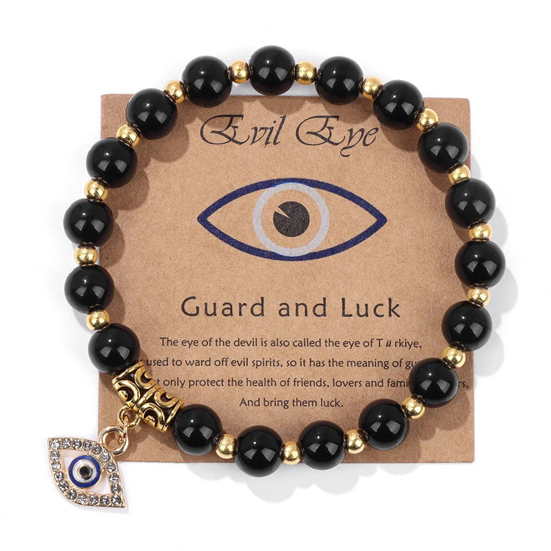 Turkish Evil Eye Pendant Bracelet | Protection Beads Jewellery-17 CM (Sold out!)-Onyx Black-State of Style