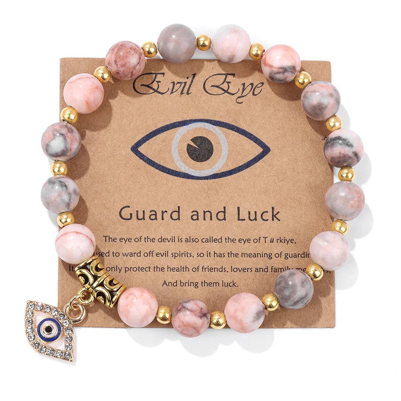 Turkish Evil Eye Pendant Bracelet | Protection Beads Jewellery-17 CM (Sold out!)-Pink Zebra-State of Style