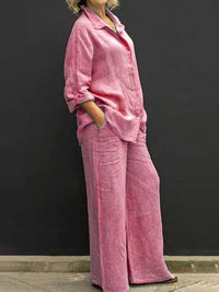 Two-piece cotton-linen women's suit summer - Linora-Pink-S-State of Style