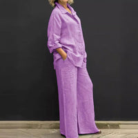 Two-piece cotton-linen women's suit summer - Linora-Purple-S-State of Style