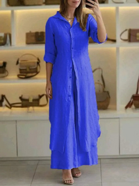 Two-piece ladies' summer set made of linen – Amaya-Blue-S-State of Style