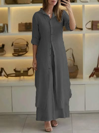 Two-piece ladies' summer set made of linen – Amaya-Dark grey-S-State of Style