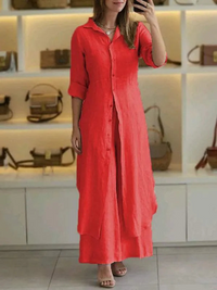 Two-piece ladies' summer set made of linen – Amaya-Red-S-State of Style