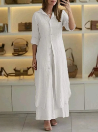 Two-piece ladies' summer set made of linen – Amaya-White-S-State of Style