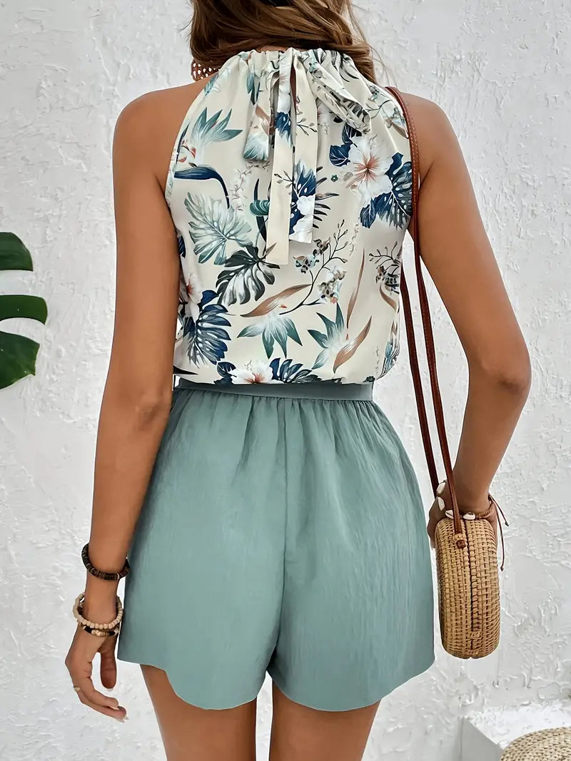 Two-piece leisure set for women with tropical pattern - Leona-S-State of Style