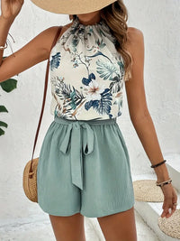 Two-piece leisure set for women with tropical pattern - Leona-S-State of Style