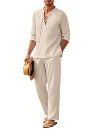 Two-piece linen set for men – Milo-Beige-S-State of Style