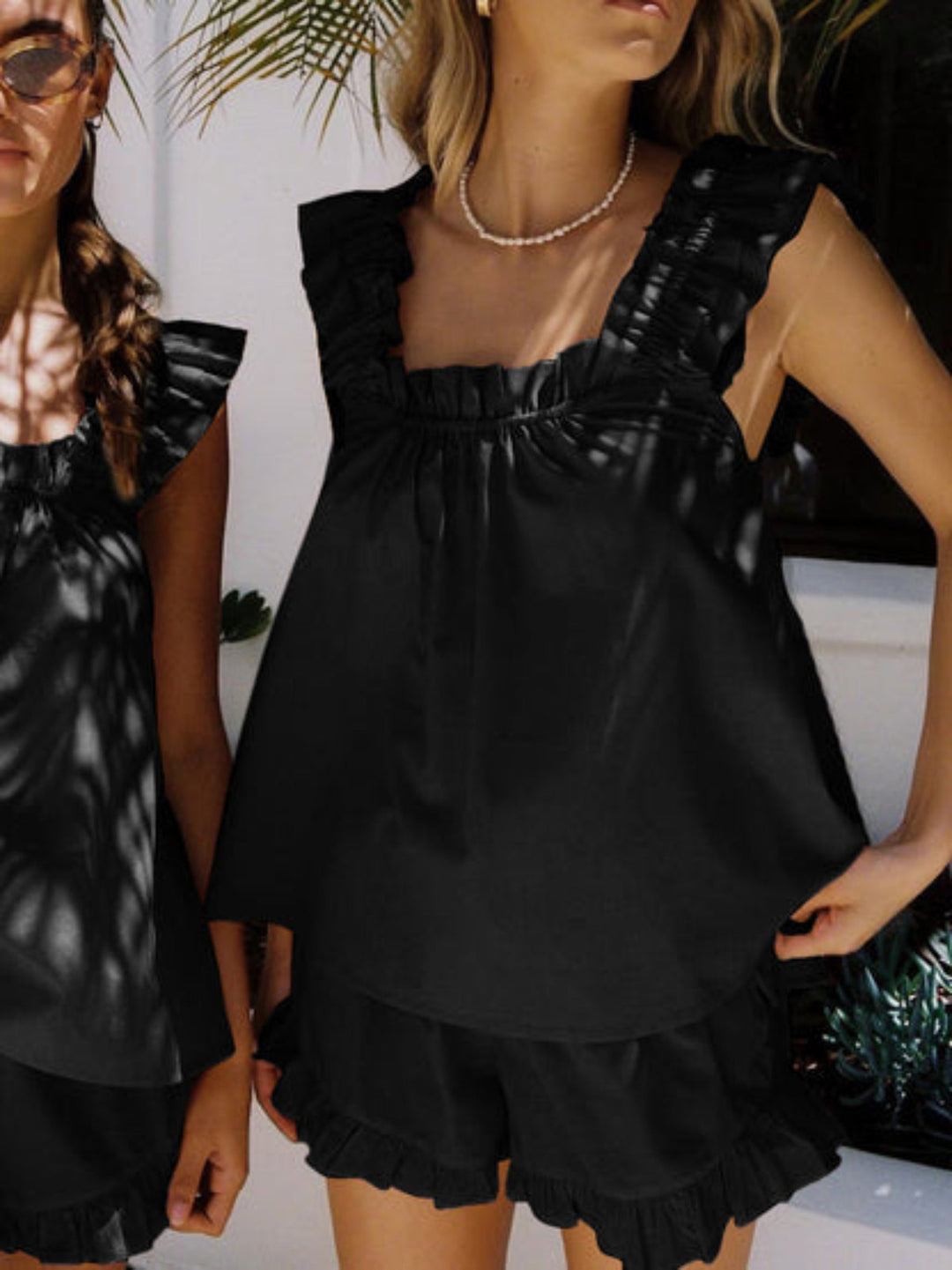Two-piece ruffle pyjama set for summer – Nia-White-S-State of Style