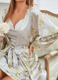 Two-piece satin dress-kimono set for women – Livia-Green-S-State of Style