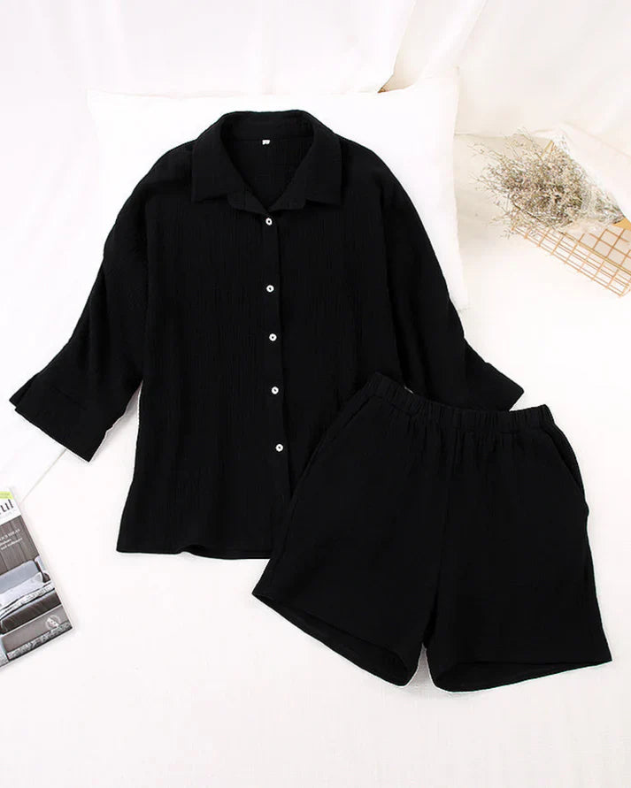 Two-piece summer combo with structure for women – Tabea-Black-S-State of Style