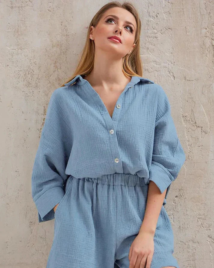 Two-piece summer combo with structure for women – Tabea-Blue-S-State of Style