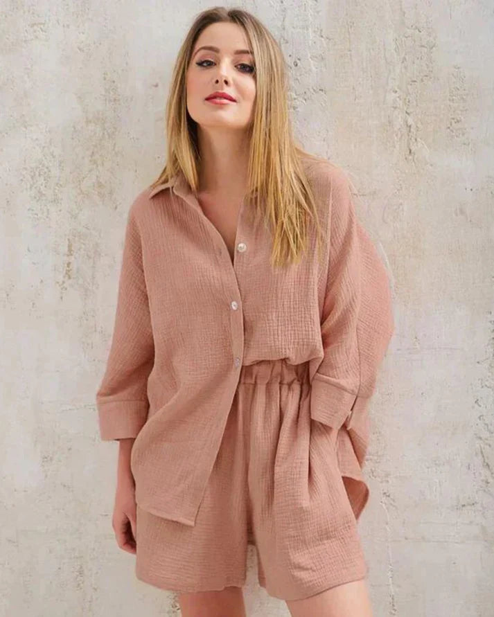 Two-piece summer combo with structure for women – Tabea-Brown-S-State of Style