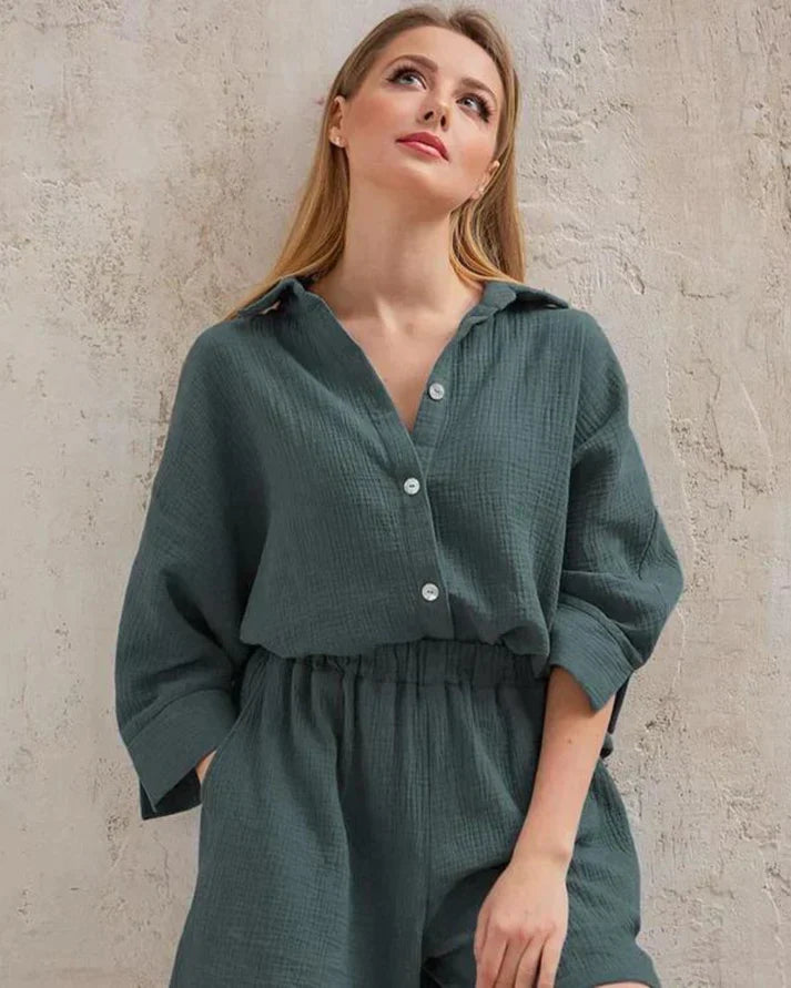 Two-piece summer combo with structure for women – Tabea-Green-S-State of Style