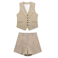Two-piece summer outfit with vintage top – Amaya-Beige-XS-State of Style