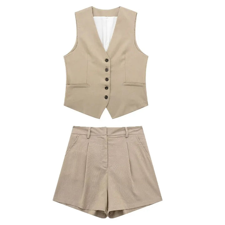 Two-piece summer outfit with vintage top – Amaya-Beige-XS-State of Style