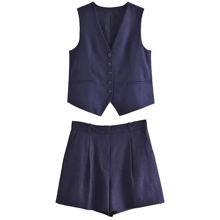 Two-piece summer outfit with vintage top – Amaya-Dark blue-XS-State of Style
