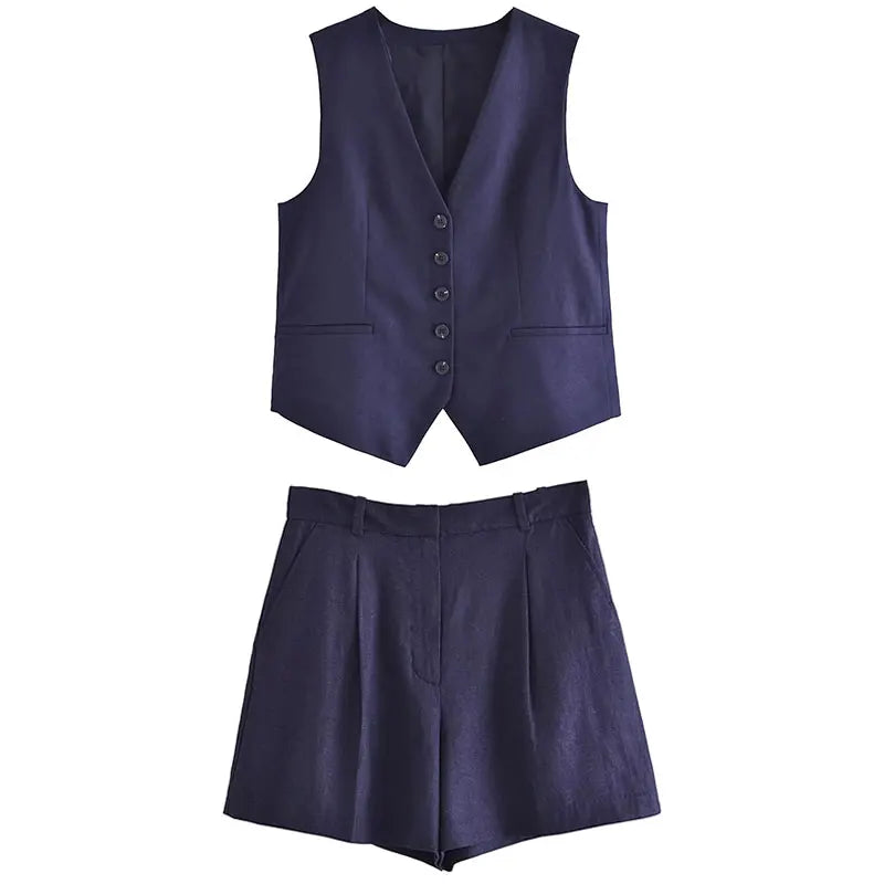 Two-piece summer outfit with vintage top – Amaya-Dark blue-XS-State of Style