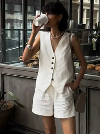 Two-piece summer outfit with vintage top – Amaya-Dark blue-XS-State of Style