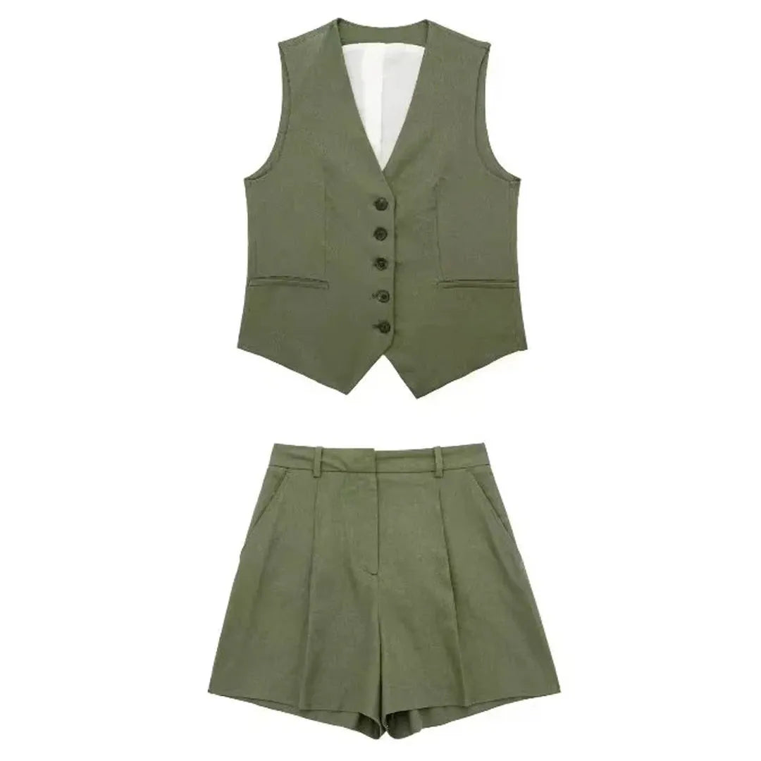 Two-piece summer outfit with vintage top – Amaya-Military green-XS-State of Style