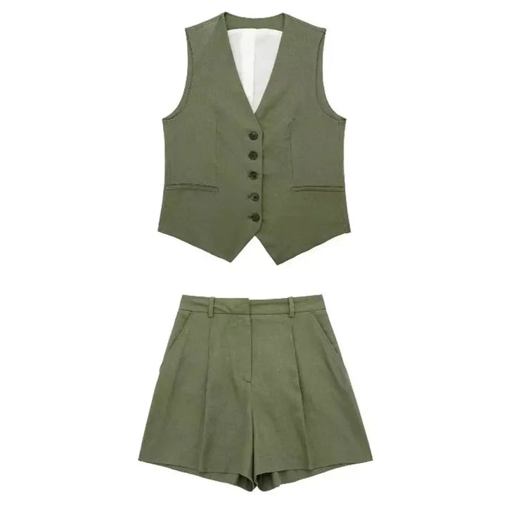 Two-piece summer outfit with vintage top – Amaya-Military green-XS-State of Style