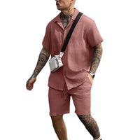 Two-piece summer set for men with shirt and shorts - Milan-Pink-S-State of Style