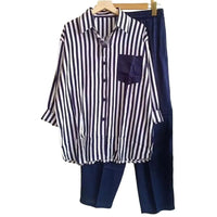 Two-piece summer set made of linen Loose shirt & Wide trousers - Zayenne-Blue-S-State of Style