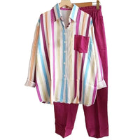 Two-piece summer set made of linen Loose shirt & Wide trousers - Zayenne-Rose pink-S-State of Style