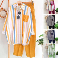 Two-piece summer set made of linen Loose shirt & Wide trousers - Zayenne-Rose pink-S-State of Style