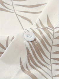 Two-piece summer set men leaf print shirt and shorts - Kiano-White/Brown-M(48)-State of Style