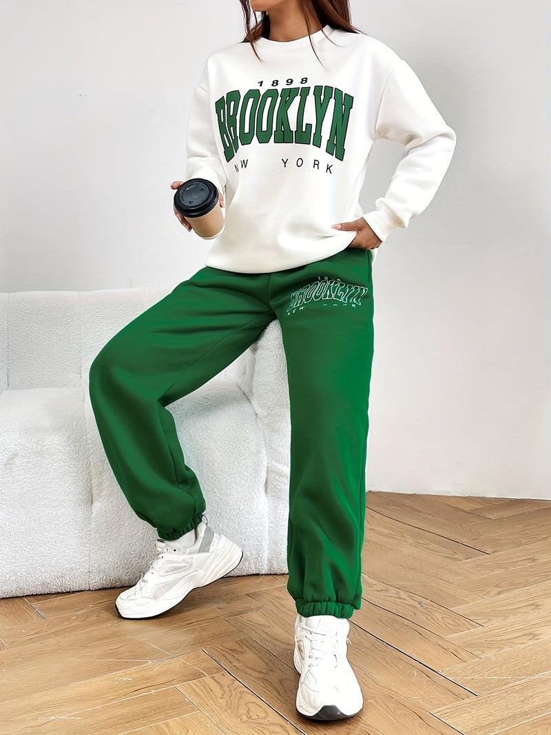 Two-Piece Tracksuit with Trendy Letter Print - Isabelle-Green-S-State of Style