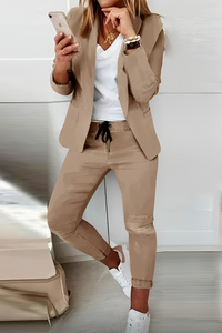 Two-piece women's blazer set for everyday wear & events – Alina-Khaki-S-State of Style