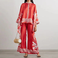 Two-piece Women's Linen Streetwear Set with Ethno Print – Samira-Red-S-State of Style