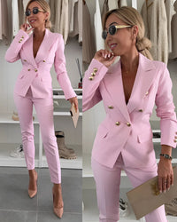 Two-piece women's slim-fit set for modern business looks – Valentina-Pink-S-State of Style