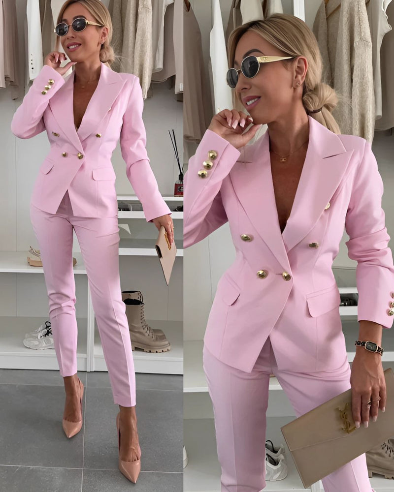 Two-piece women's slim-fit set for modern business looks – Valentina-Pink-S-State of Style