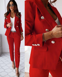 Two-piece women's slim-fit set for modern business looks – Valentina-Red-S-State of Style