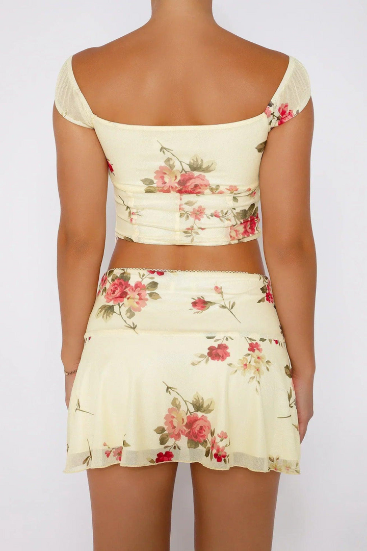 Two-piece women's summer set with flower pot and mini skirt – Malia-XS-State of Style