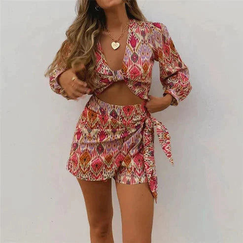 Two-piece wrap skirt set with blouse for women - Lorena-S-State of Style