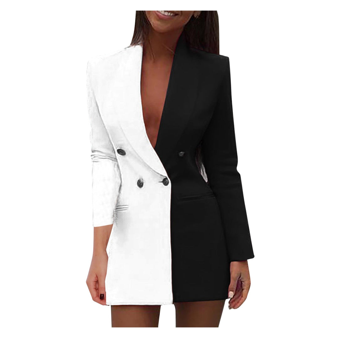 Two-tone blazer dress – Emilia-White Black-S-State of Style
