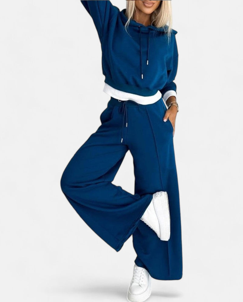 Two-Tone Hoodie Set with Wide-Leg Pants - Isabelle-Black-S-State of Style